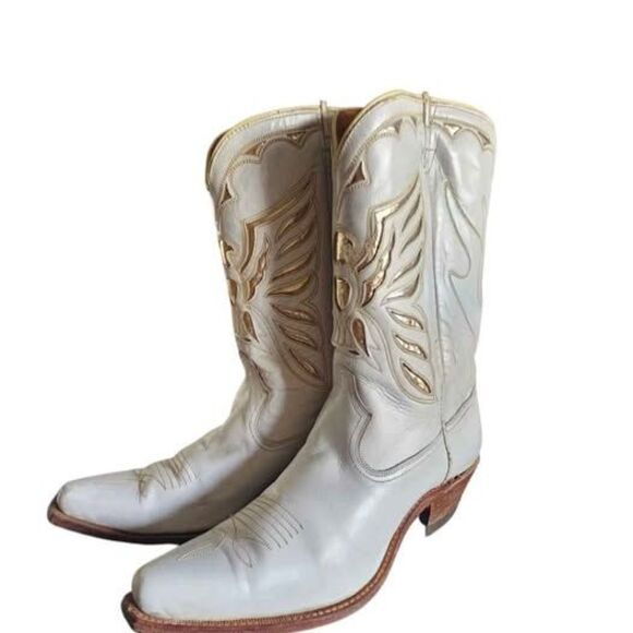 1940s Women's Acme Western Boots White Gold Inlay Size 8 ½ Narrow - Picture 1 of 7